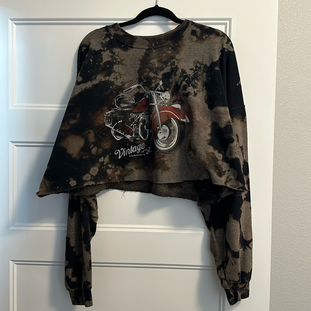 Vintage Motorcycle Upcycled bleach dyed cropped sweatshirt
